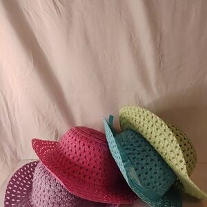 Girls Colorful Woven Straw Hat Lot